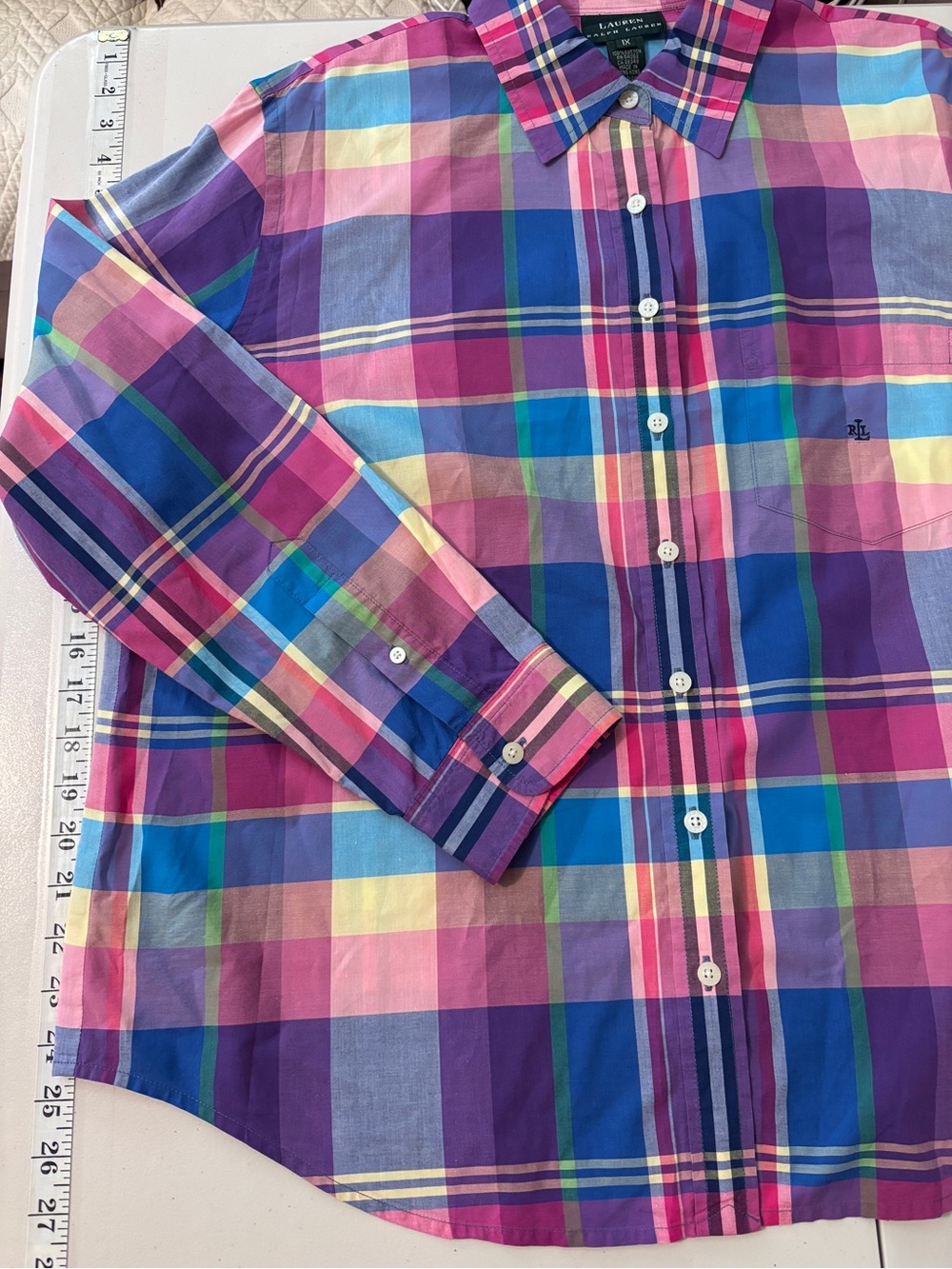 Vintage Ralph Lauren Womens Multicolor Plaid Button Down Shirt Size XL Hamptons - Picture 6 of 8